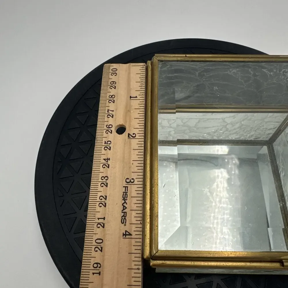 Vintage Glass Brass Trinket Box Etched Frosted Glass